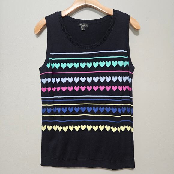 Talbots Sweater Set Size Petite M Navy Blue Cardigan Size Small Tank Heart Print - Picture 15 of 15